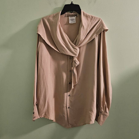 VINTAGE 1980s Anne Pinkerton Collection Beige Silk Blouse Est. Size XL - Picture 1 of 12